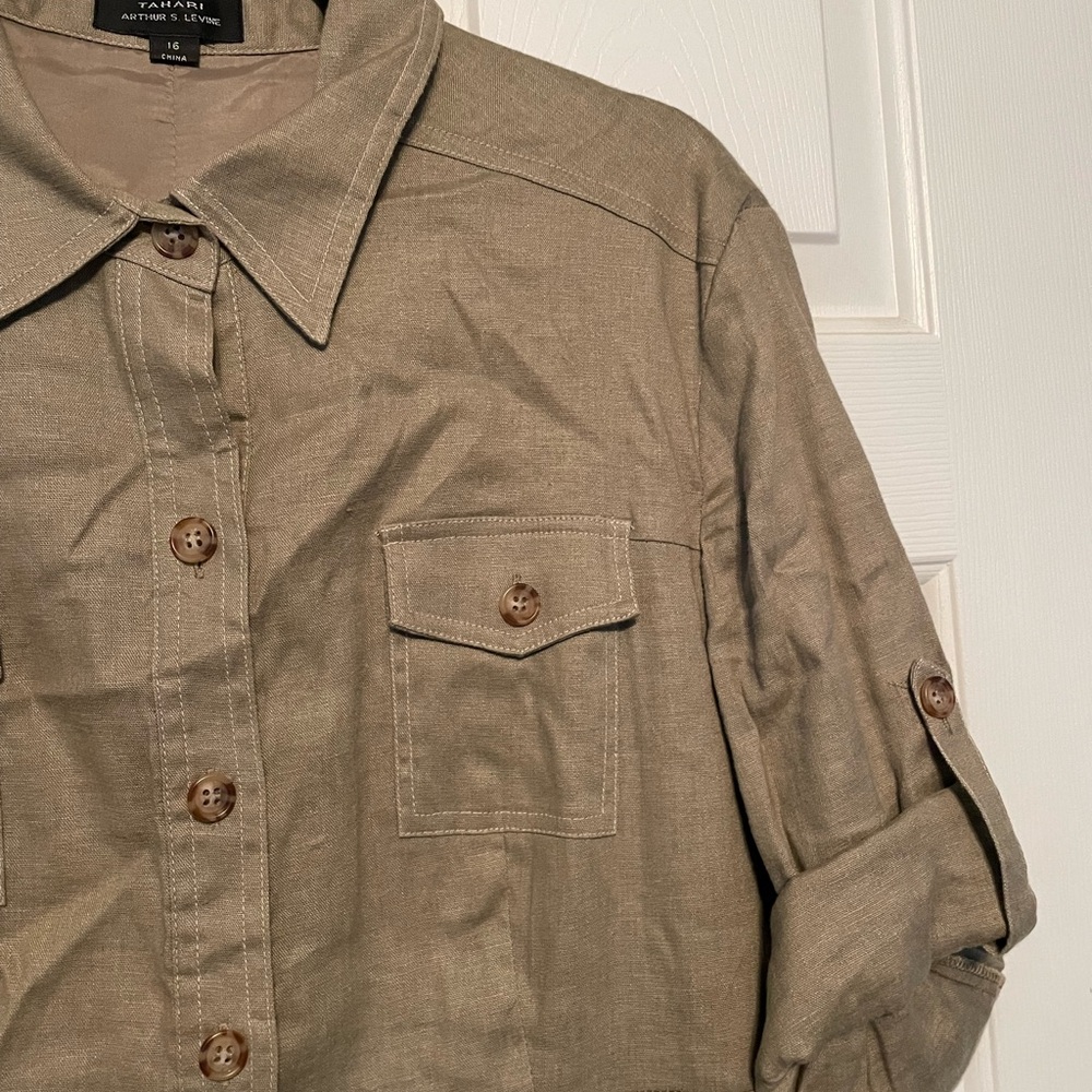 Tahari Arthur S Levine, size 16, tan, linen dress - Picture 3 of 5
